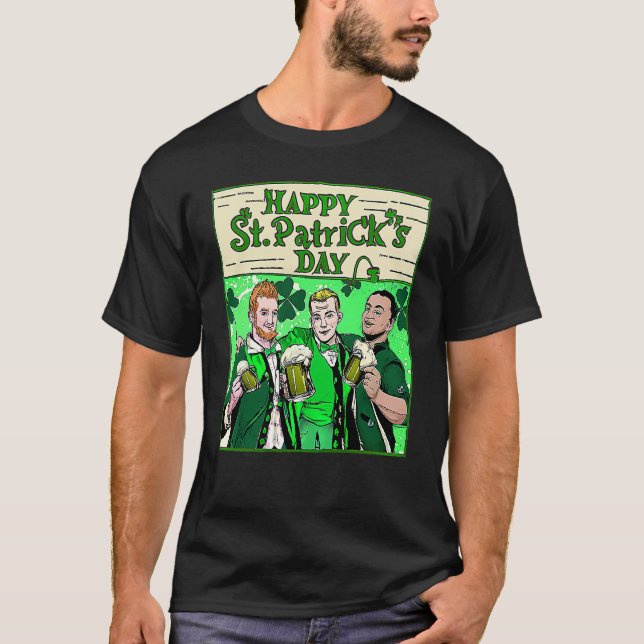 Retro tre glada irländska manar dricker öl i Ir T Shirt (Framsida)