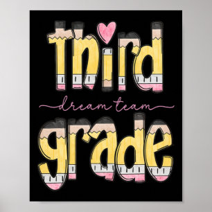 Retro Tredje Klass Dröm Lag Penna Lärare Bak T Poster