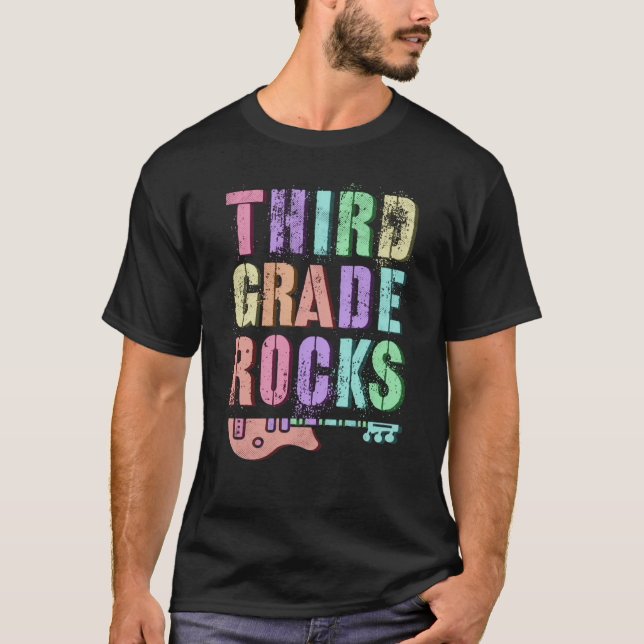 Retro TREDJE KLASS Student STEN Rockstar Teacher 3 T Shirt (Framsida)