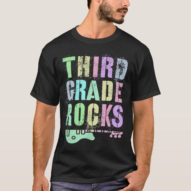 Retro TREDJE KLASS Student STEN Rockstar Teacher 3 T Shirt (Framsida)