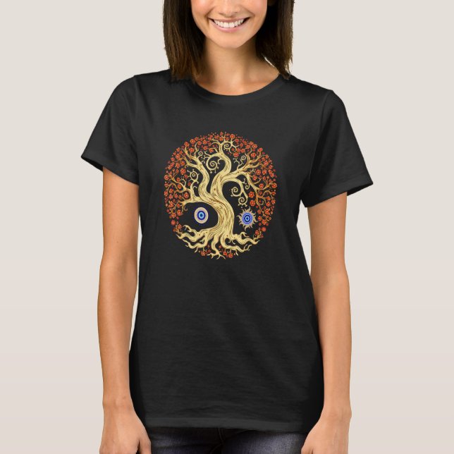 Retro Tree Of Life Evil Eye Sun Moon Spiritual Mys T Shirt (Framsida)