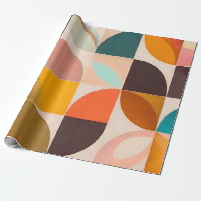 Retro Trendig Abstrakt Squares Collection Presentpapper (Utrullad)