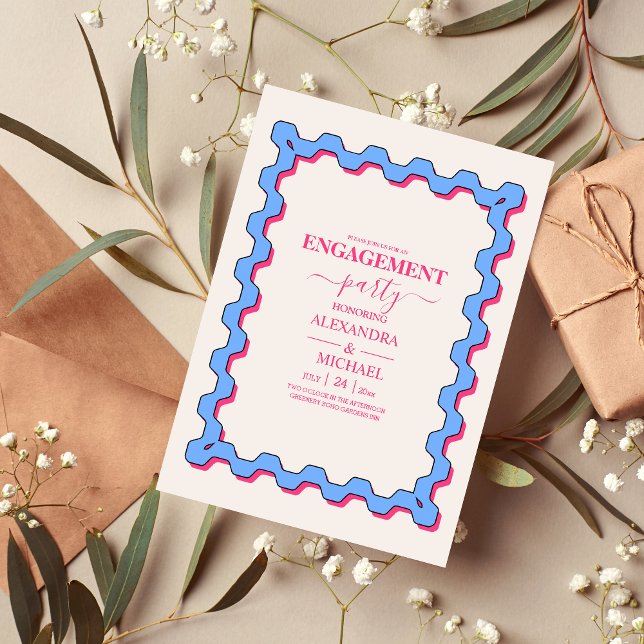 Retro Trendig Curve Squiggle Savy-Förlovning Inbjudningar (Skapare uppladdad)