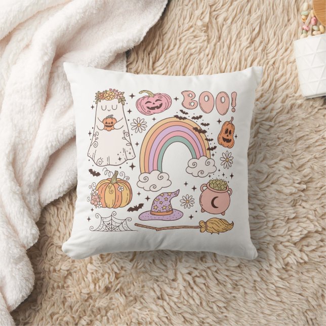 Retro Trendig Cute Halloween Inslag Ghost Pumpkin Kudde (Filt)