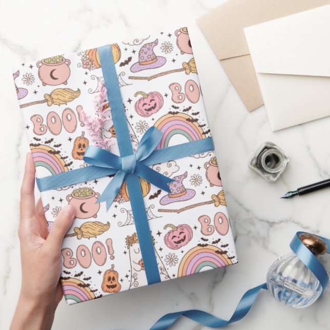 Retro Trendig Cute Halloween Inslag Ghost Pumpkin Presentpapper (Gifting)