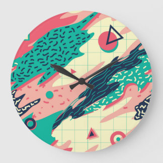 Retro Trendig Memphis Geometric Tapet Stor Klocka