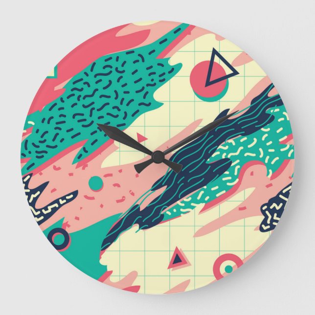 Retro Trendig Memphis Geometric Tapet Stor Klocka (Framsida)