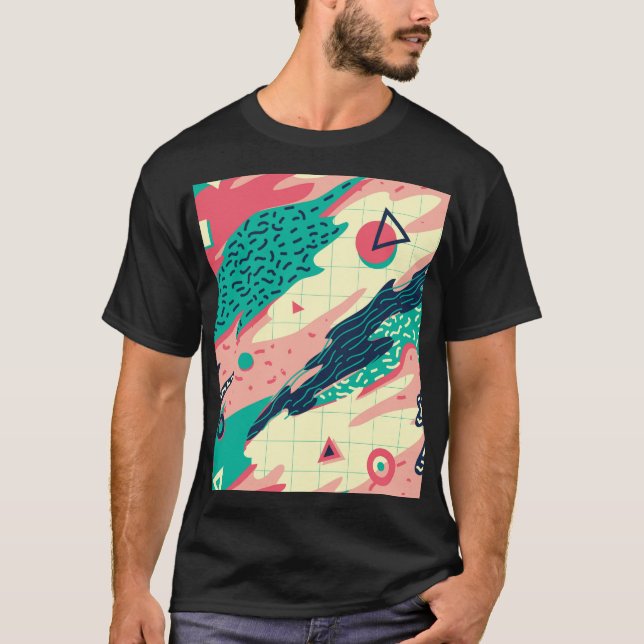 Retro Trendig Memphis Geometric Tapet T Shirt (Framsida)