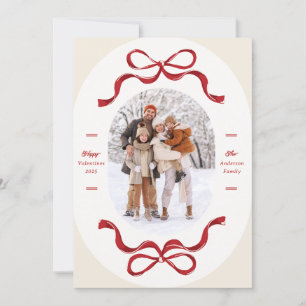 Retro Trendig Red Bows Oval Photo Lycklig Valentin Julkort
