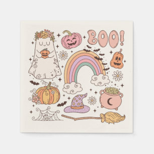 Retro Trendiga Söta Halloween-element Spöke Pumpa Pappersservett