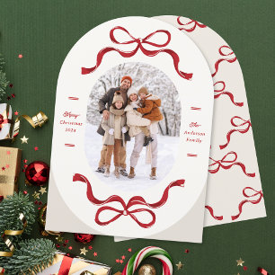 Retro-Trendigets Red Bows Oval Photo Arch-Helgdag Inbjudningar