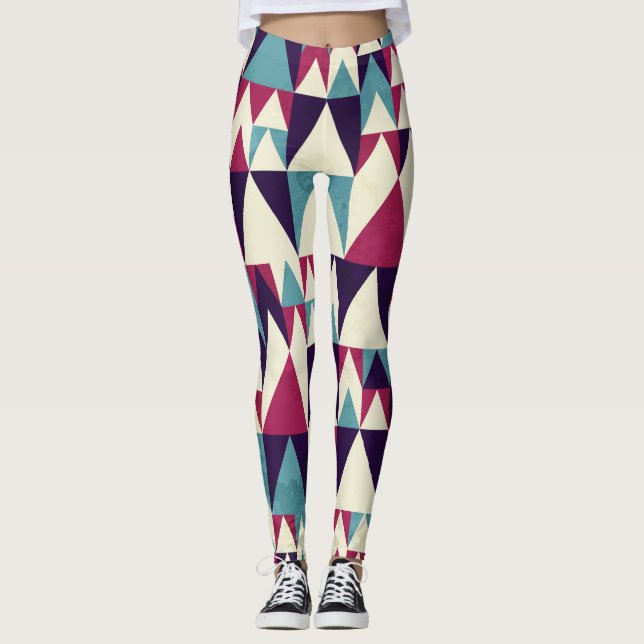 Retro Triangle Geometric Seamless Mönster Leggings (Framsida)