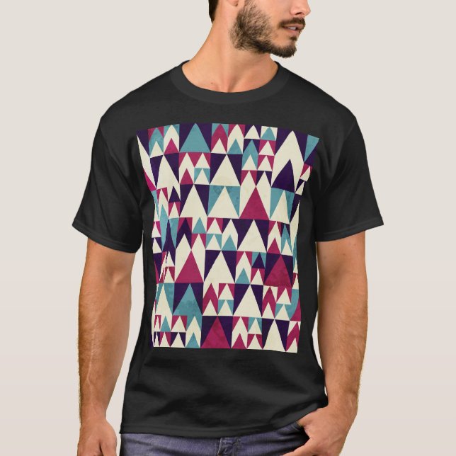 Retro Triangle Geometric Seamless Mönster T Shirt (Framsida)