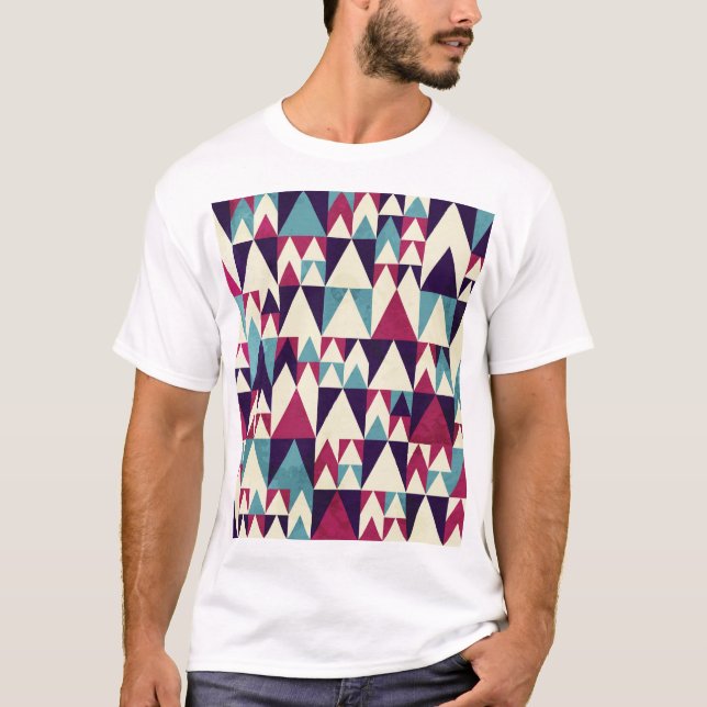 Retro Triangle Geometric Seamless Mönster T Shirt (Framsida)