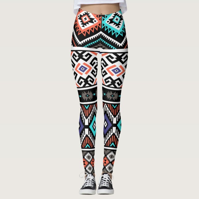 Retro Tribal Navajo: Geometric Seamless. Leggings (Framsida)
