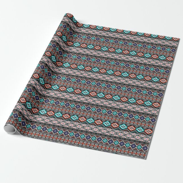 Retro Tribal Navajo: Geometric Seamless. Presentpapper (Utrullad)
