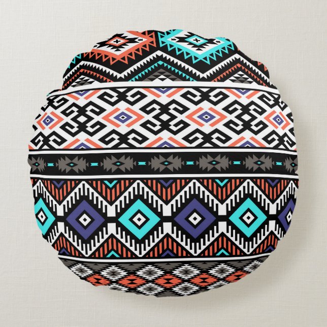 Retro Tribal Navajo: Geometric Seamless. Rund Kudde (Framsidan)