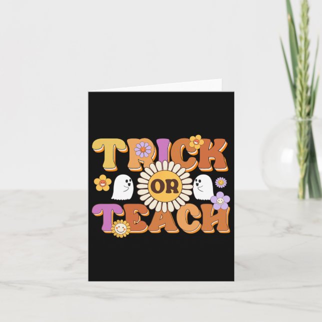 Retro Trick eller Teach Ghost Teacher Halloween Co Kort (Framsida)