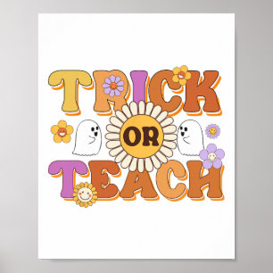 Retro Trick eller Teach Ghost Teacher Halloween Co Poster
