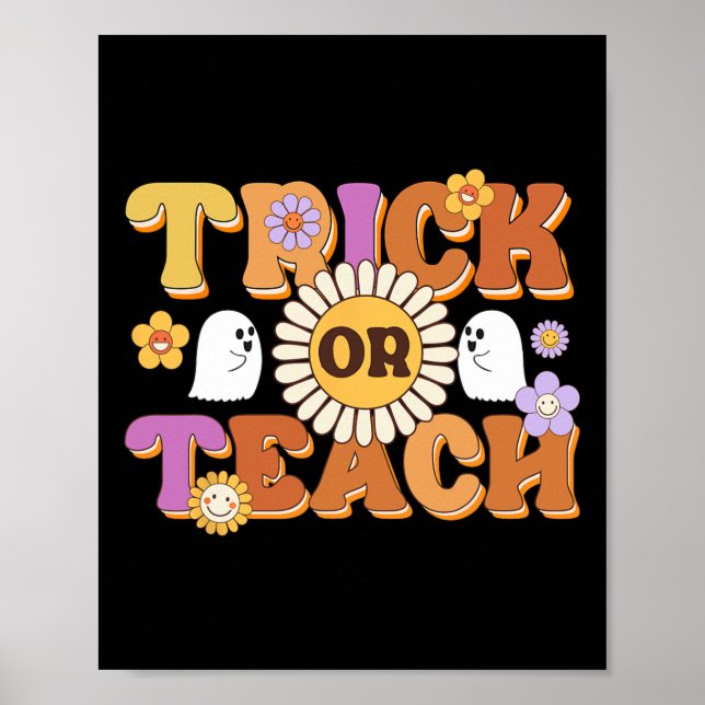 Retro Trick eller Teach Ghost Teacher Halloween Co Poster (Framsidan)