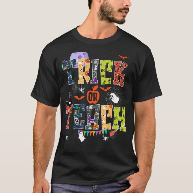 Retro Trick eller Teach Spooky Season Lacher Life  T Shirt (Framsida)