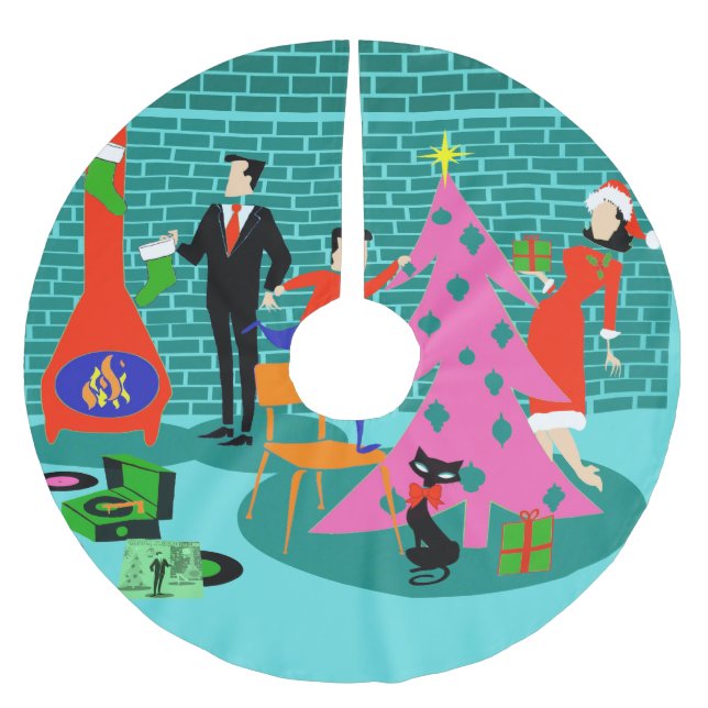 Retro Trimning av Julgran Skirt Julgransmatta Borstad Polyester (Framsidan)