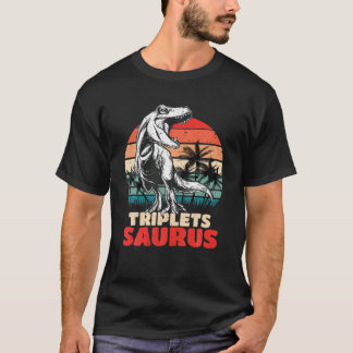 Retro Tripletssaurus Rex Funny Triplets Saurus Din T Shirt