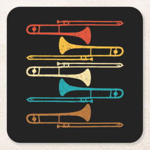 Retro Trombone - Jazz Underlägg Papper Kvadrat