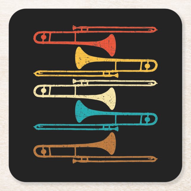 Retro Trombone - Jazz Underlägg Papper Kvadrat (Framsidan)