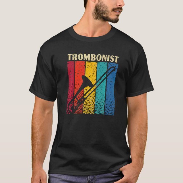 Retro Trombonist Musical Instrument Musician Tromb T Shirt (Framsida)