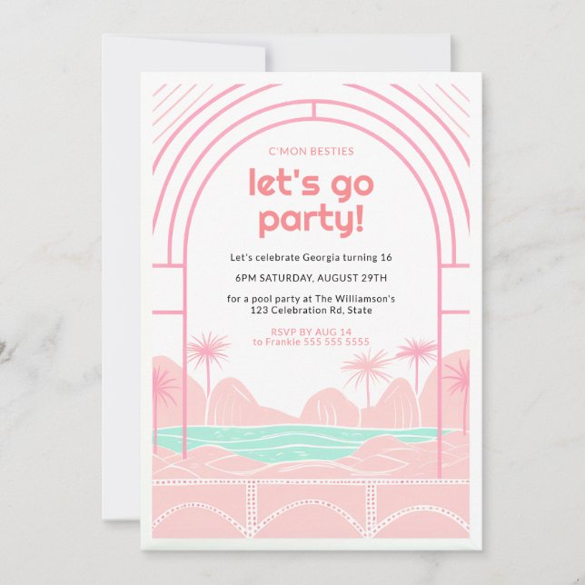 Retro Tropical 16:e födelsedagen Bassäng Party Inbjudningar (Framsida)