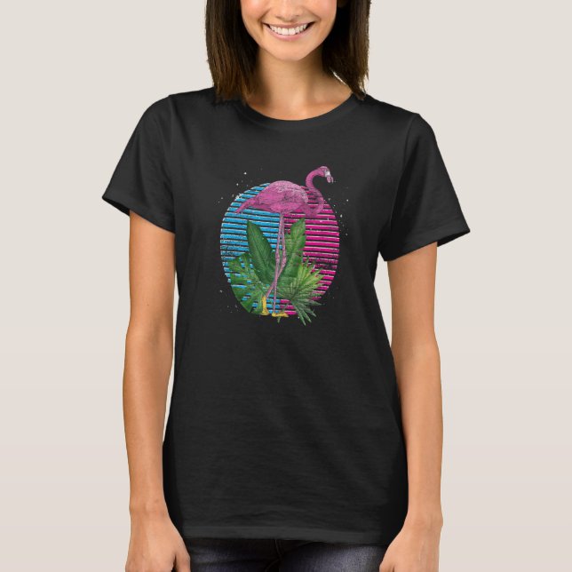 Retro Tropical Animal Exotic Bird Rosa Flamingo T Shirt (Framsida)