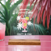 Retro Tropical Bachelorette Namnteckning Rosa Drin