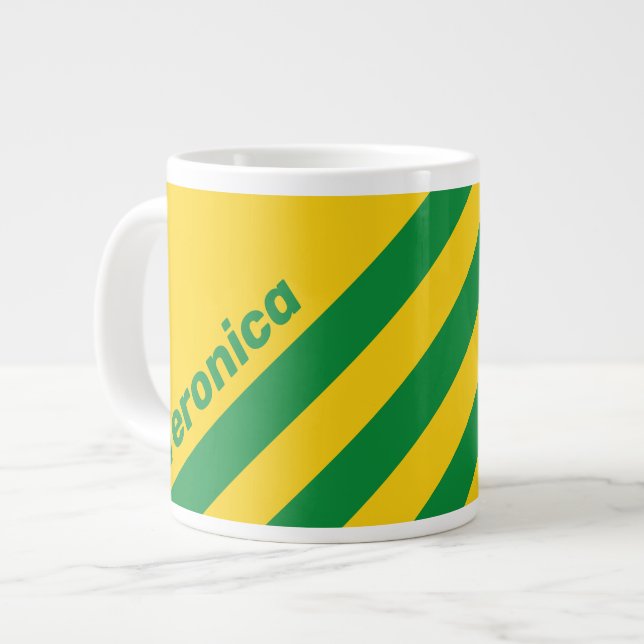 Retro Tropical Banana Tre Ränder med Namn Jumbo Mugg (Framsida vänster)