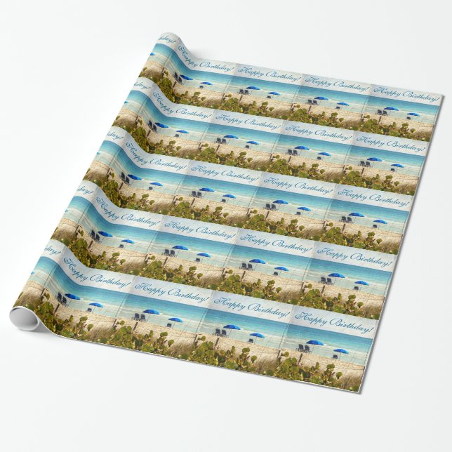 Retro Tropical Beach Birthday Presentpapper (Utrullad)