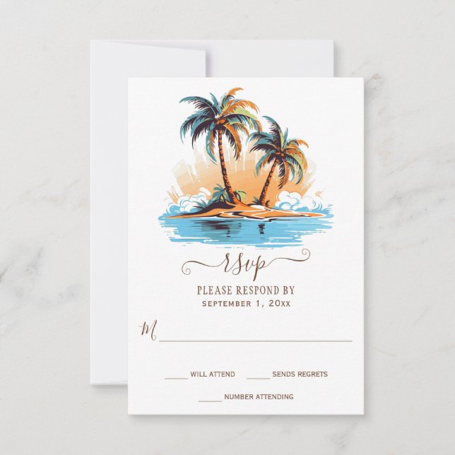 Retro Tropical Beach Destination Wedding OSA Kort (Framsida)