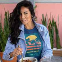 Retro Tropical Beach Sunset Handflatan Träd Resa U