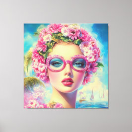 Retro Tropical Beauty Canvastryck