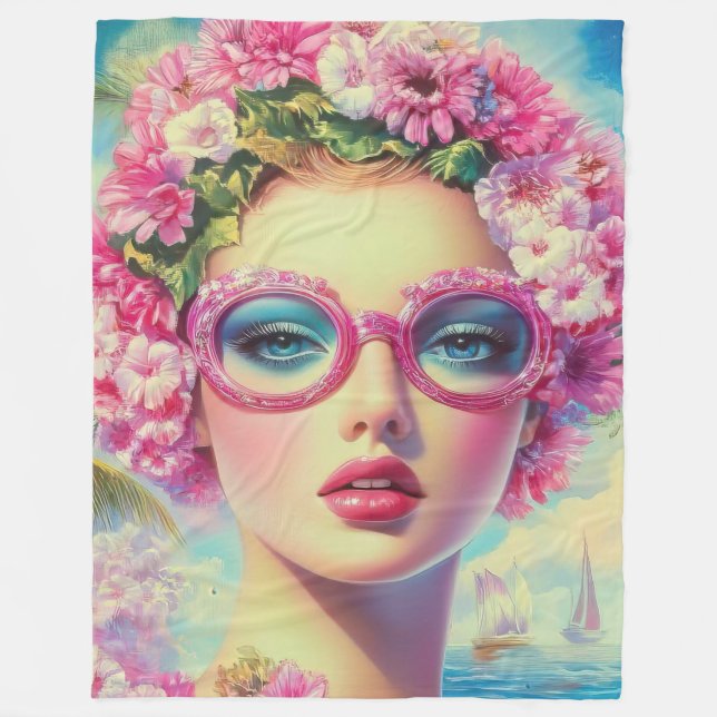 Retro Tropical Beauty Fleecefilt (Framsidan)