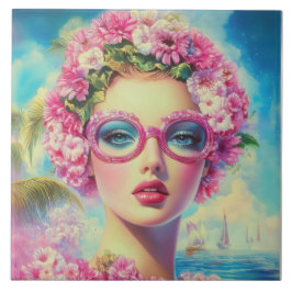 Retro Tropical Beauty Kakelplatta