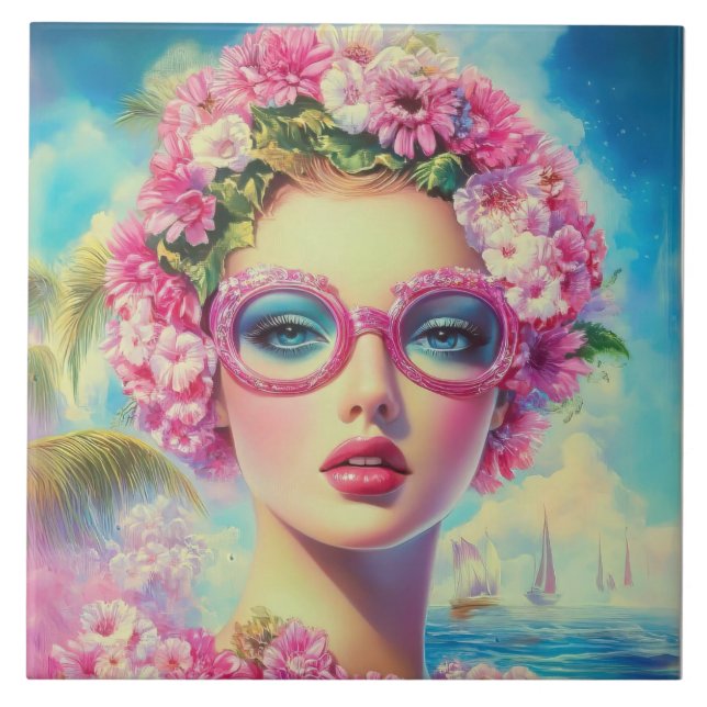Retro Tropical Beauty Kakelplatta (Framsidan)