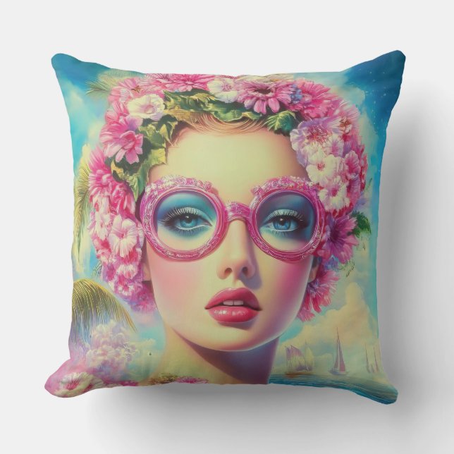 Retro Tropical Beauty Kudde (Framsida)