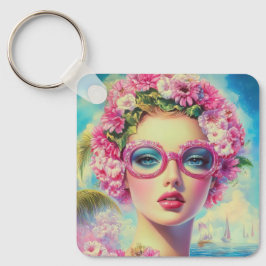Retro Tropical Beauty Nyckelring