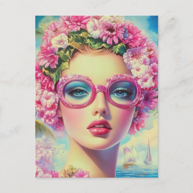 Retro Tropical Beauty Vykort (Framsida)