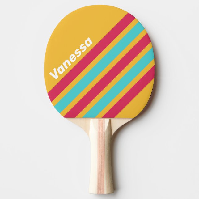 Retro Tropical Breeze Diagonal Randig med Namn Pingisracket (Framsidan)