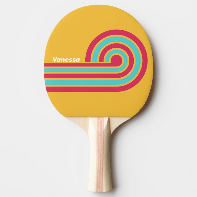 Retro Tropical Breeze Ränder med Namn Pingisracket (Framsidan)