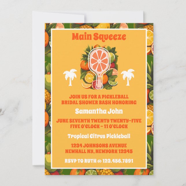 Retro Tropical Citrus Pickleball Möhippa Inbjudningar (Framsida)