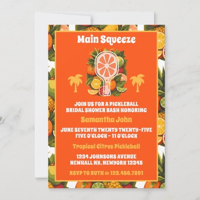 Retro Tropical Citrus Pickleball Möhippa Inbjudningar (Framsida)