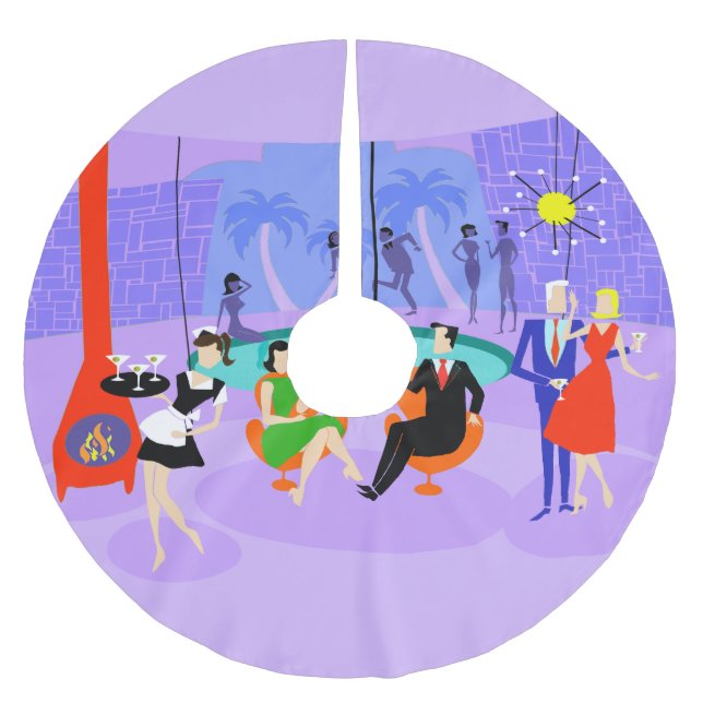 Retro Tropical Cocktail Party Julgran Skirt Julgransmatta Borstad Polyester (Framsidan)