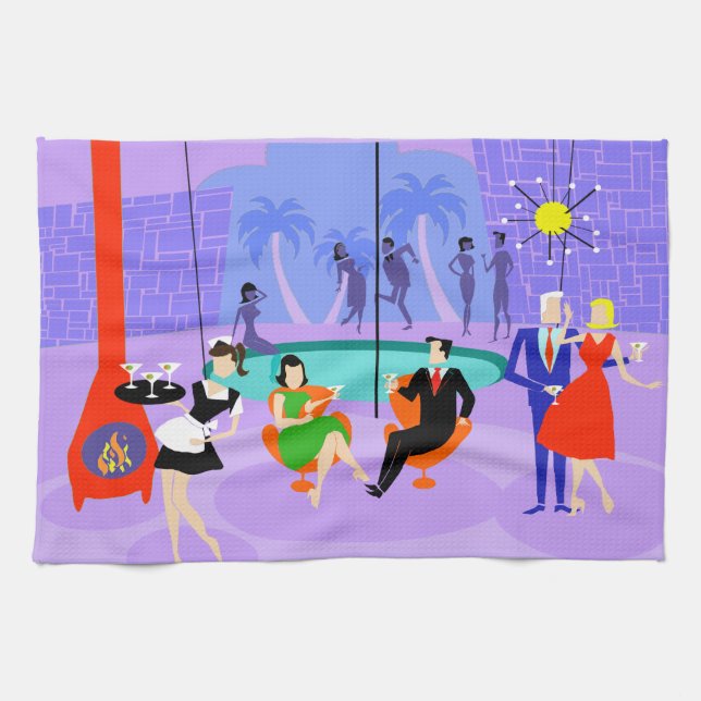 Retro Tropical Cocktail Party Kitchen Towel Kökshandduk (Horisontell)